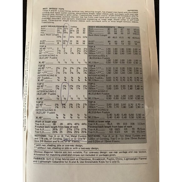 Vogue Misses Top Sewing Pattern 9823 Sz 10 - Uncut - Picture 5 of 9